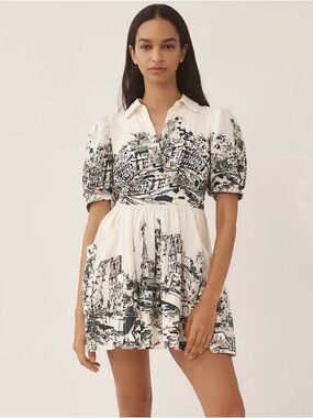 NWT Anthropologie x Maeve Short-Sleeve Collared Mini Shirt Dress Size Small